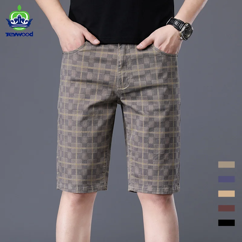 

Summer High Quality Plaid Texture Shorts Men 98% Cotton Business Knee Length Short Pants Thin Casual Fashion Khaki Male Shorts