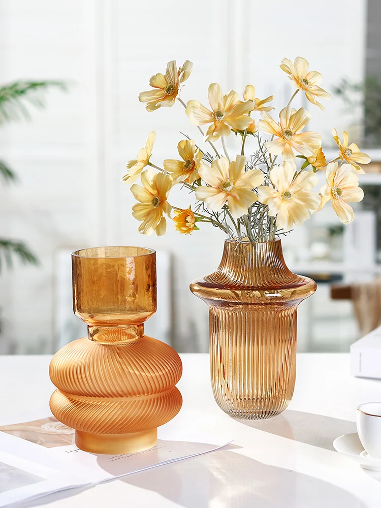 

Nordic Luxury Champagne Golden Glass Vase Special-shaped Watering Flower Arrangement Dining Tabletop Ornament Home Decoration