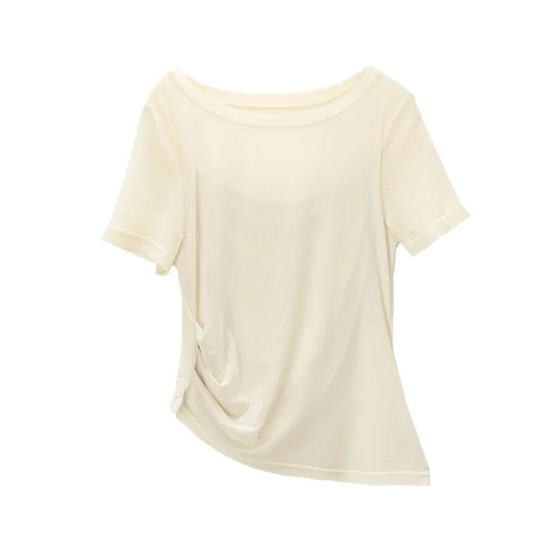 Топ женский сетчатый с коротким рукавом стильная укороченная модная футболка