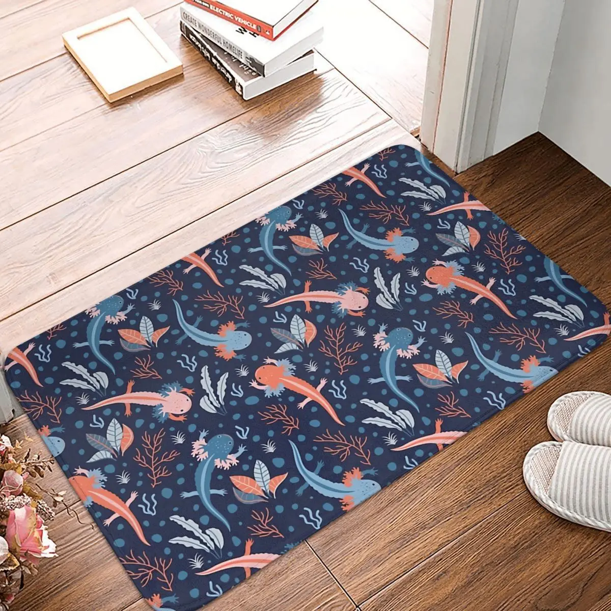 

Axolotl Lover Bathroom Non-Slip Carpet Pattern Salamander Flannel Mat Entrance Door Doormat Home Decoration Rug