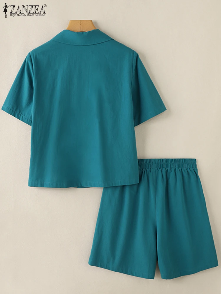 ZANZEA элегантные летние костюмы 2024 хлопковые свободные повседневные однотонные