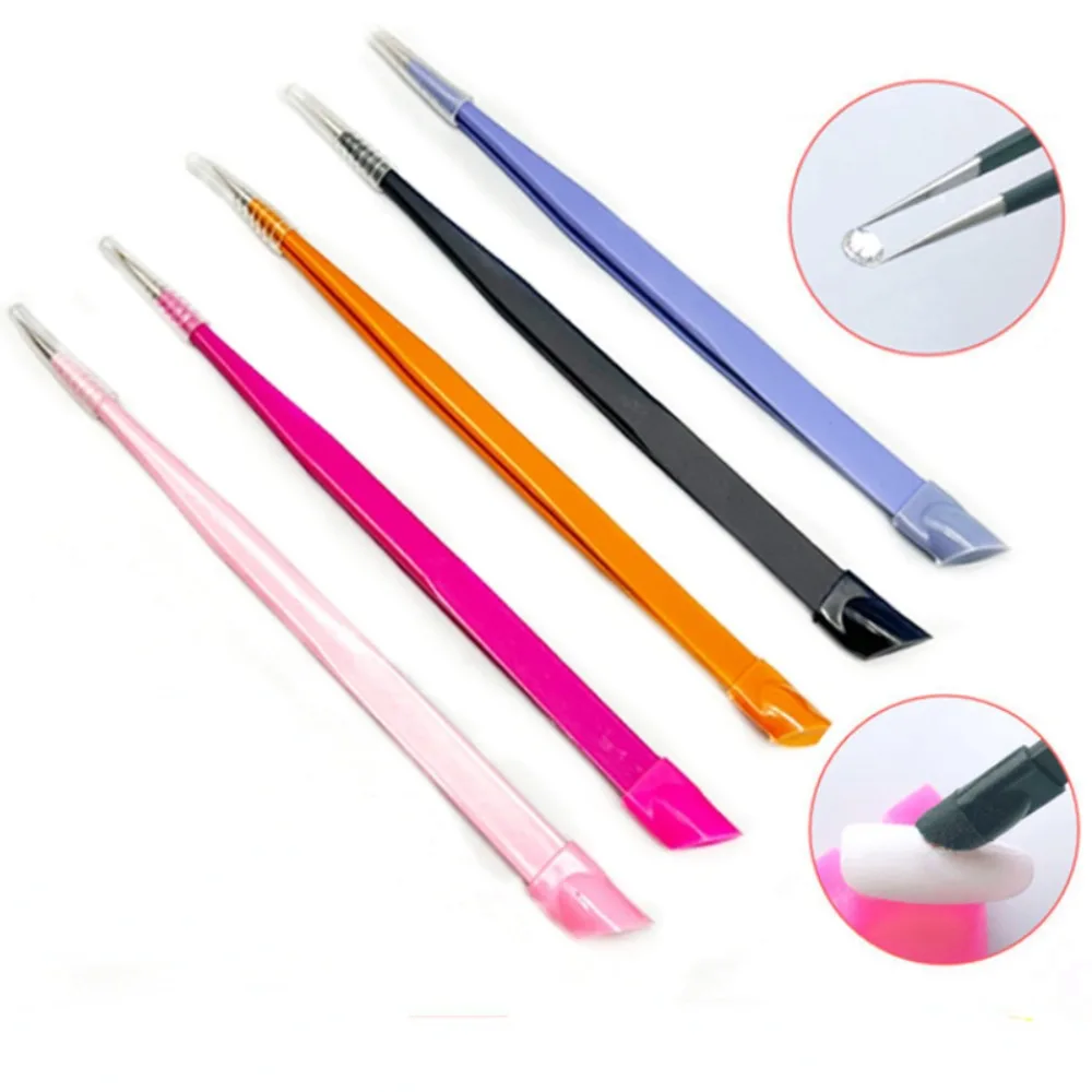 

1PC Double Head Nail Tweezers Silicone Pressing Head 3D Nail Stickers Pick Up Rhinestones Clip Eyelash Extension Makeup Tools