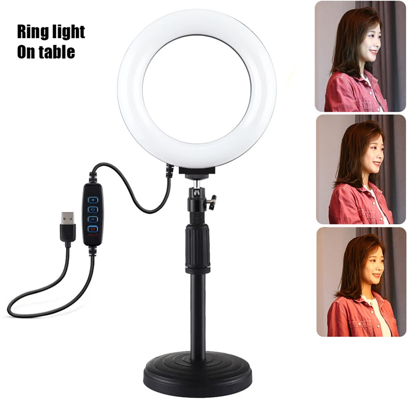 

Настольная кольцевая Светодиодная лампа для селфи, оссветильник ный прибор RGB для видеосъемки, кольсветильник светильник для фотографии 6 д...