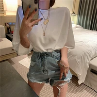 hollow big open back casual temperament t shirts 2021 fashion spring sexy backless loose short sleeve chain tops women clothes