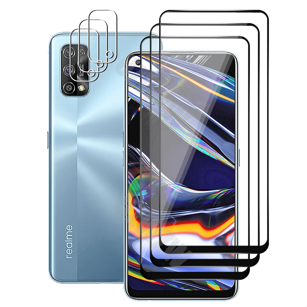 

(3+3) For Realme 7 Pro / Realme 7 5G 4G (3pcs) Full Coverage Protective Tempered Glass Screen Protector &(3pcs) Camera Lens Film
