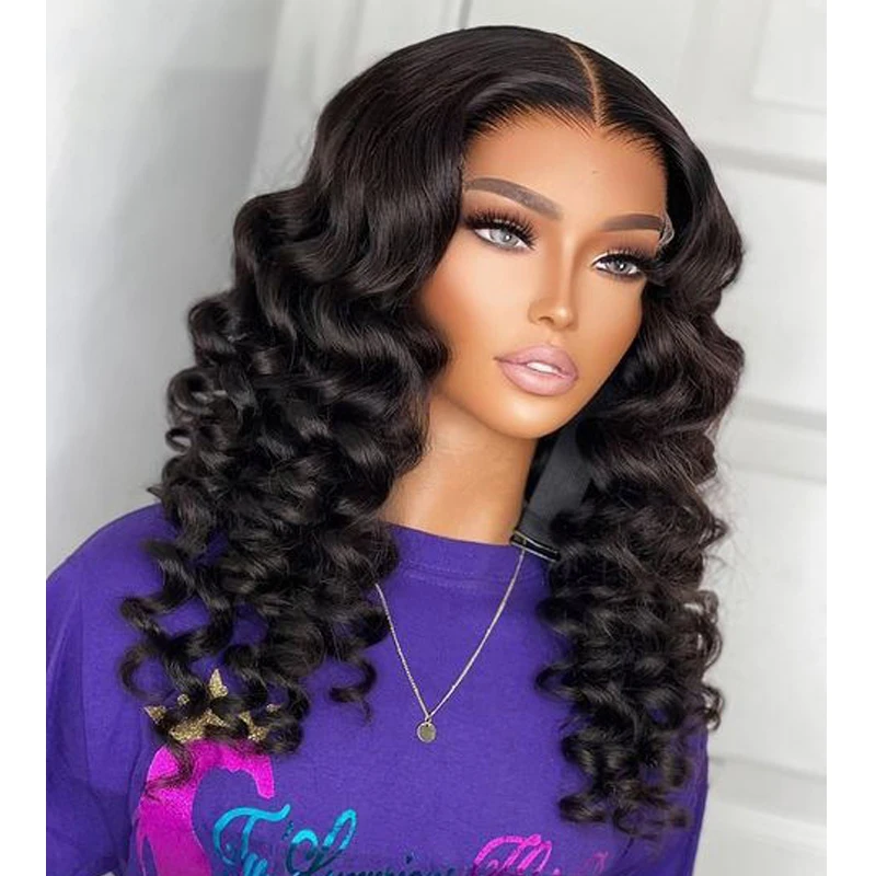 

180% Density Soft 20 Inches Medium Long Black Deep Wave Hair Wig For Black Women Baby Hair Synthetic Hair Daily Cosplay Glueless