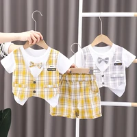 sjbb babyclothestoddlerboyclothes0 5 years old summer short sleeved shorts suit baby printed shirt casual shorts threepiece suit