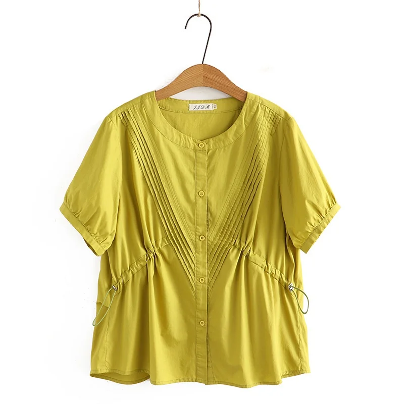 

XL-4XL Women's Short Sleeve Button Blouse Solid Color Ladies' A-line Officewear White Orange Tops