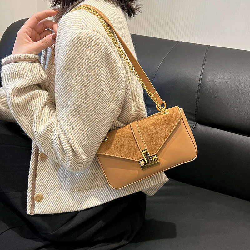 

INS Designer Women Patchwork Chain Suede Axillary Bags Handbags And Purses 2023 Luxury Fashion Lady Shoulder Bags Messenger Bags