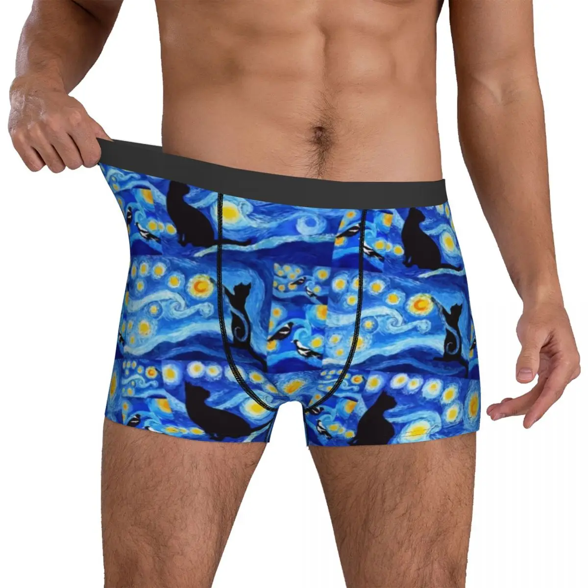 

Black Cat Print Underwear Abstract Cats Men Boxer Brief Soft Trunk Hot Sublimation Large Size Underpants