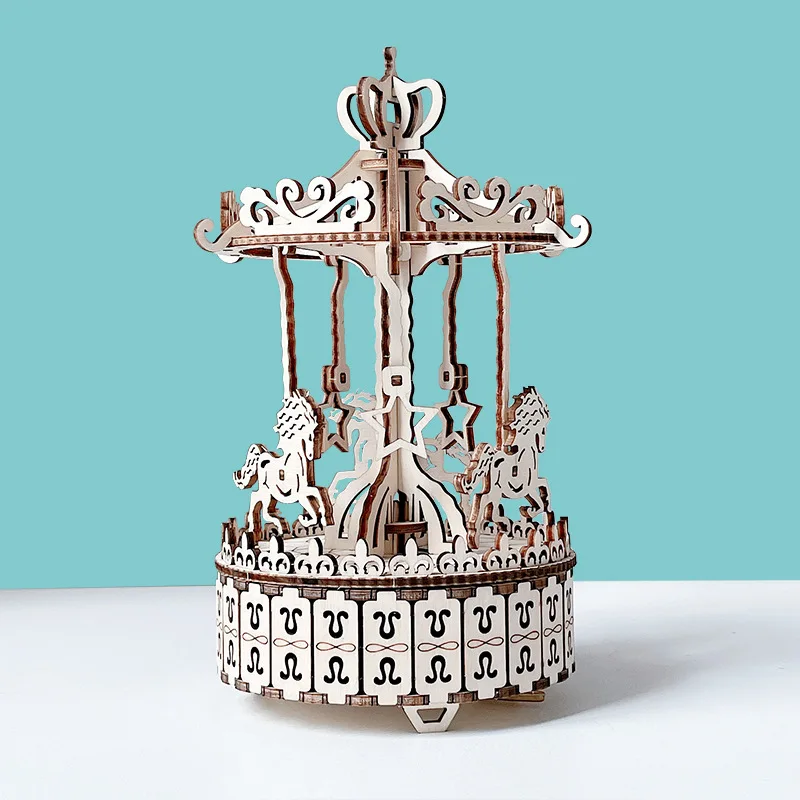 

Carousel Musical Box Puzzle Wooden Music Box Wood Crafts Home Decoration Children Handmade Toys Children Gift Wooden Puzzle
