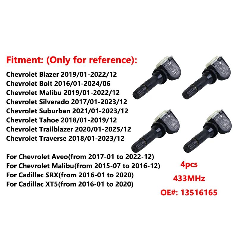 

Для 2019 2020 2021 2022 Chevrolet Blazer Bolt Malibu Suburban Tahoe Aveo Malibu Автомобильный датчик давления в шинах 13516165 433 МГц TPMS