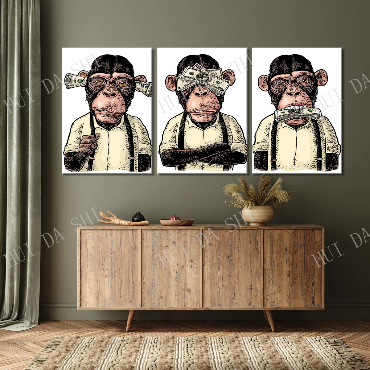 Забавные обезьяны/не видите-не слышите-не говорят/деньги и обезьяны холст/Три