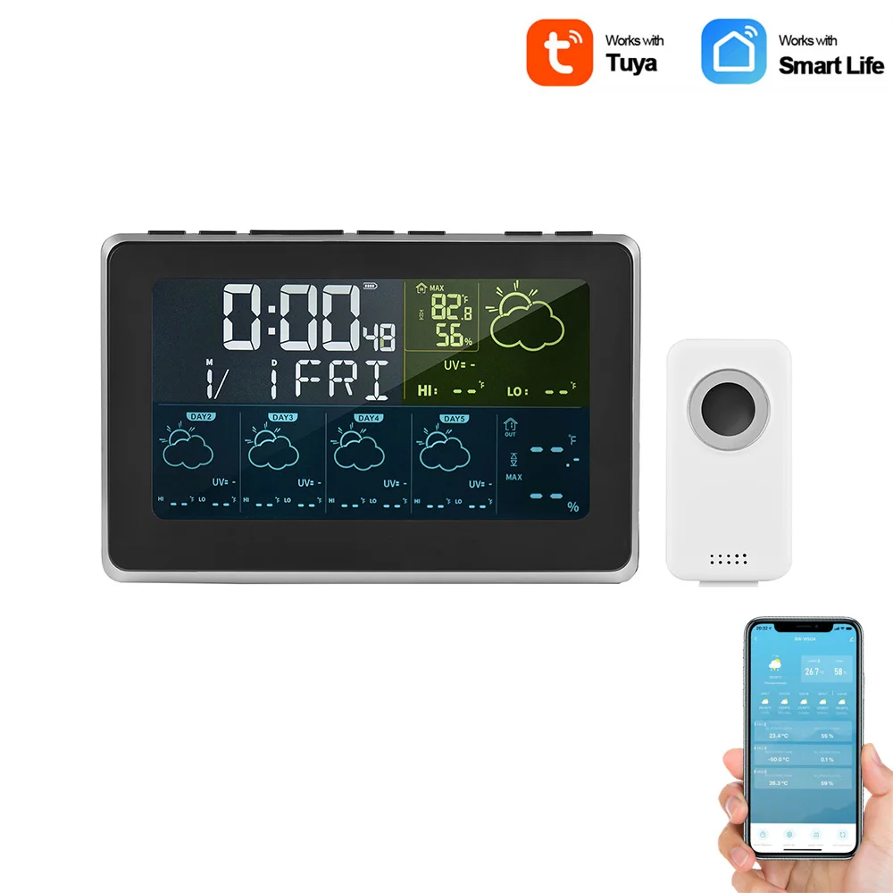 

Tuya Wifi Home Weather Station Large LCD Indoor and Outdoor Digital Thermometer Sleepy Alarm Clock