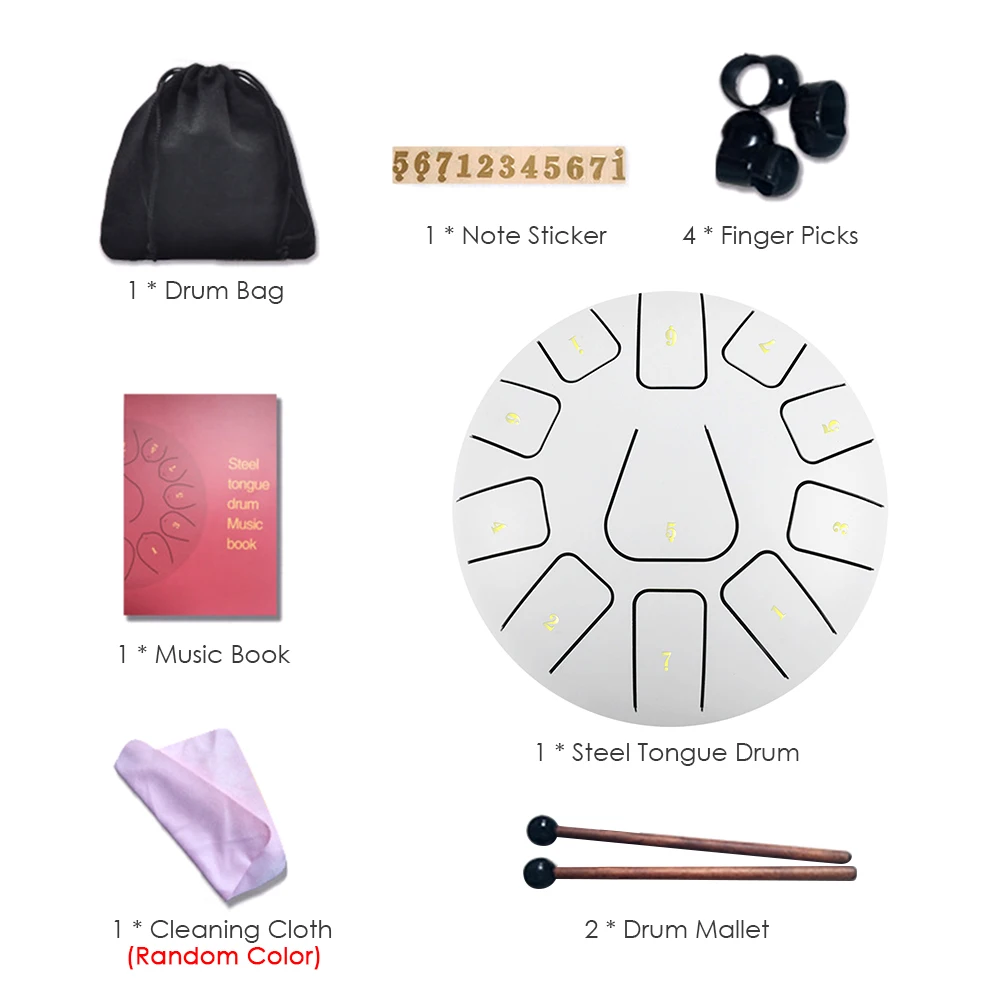 

8 Inch Tongue Drum Ethereal Rhythm 11 Tune Notes Hand Pan Drum with Drumsticks Sticker Carrying Bag Percussion Instrument