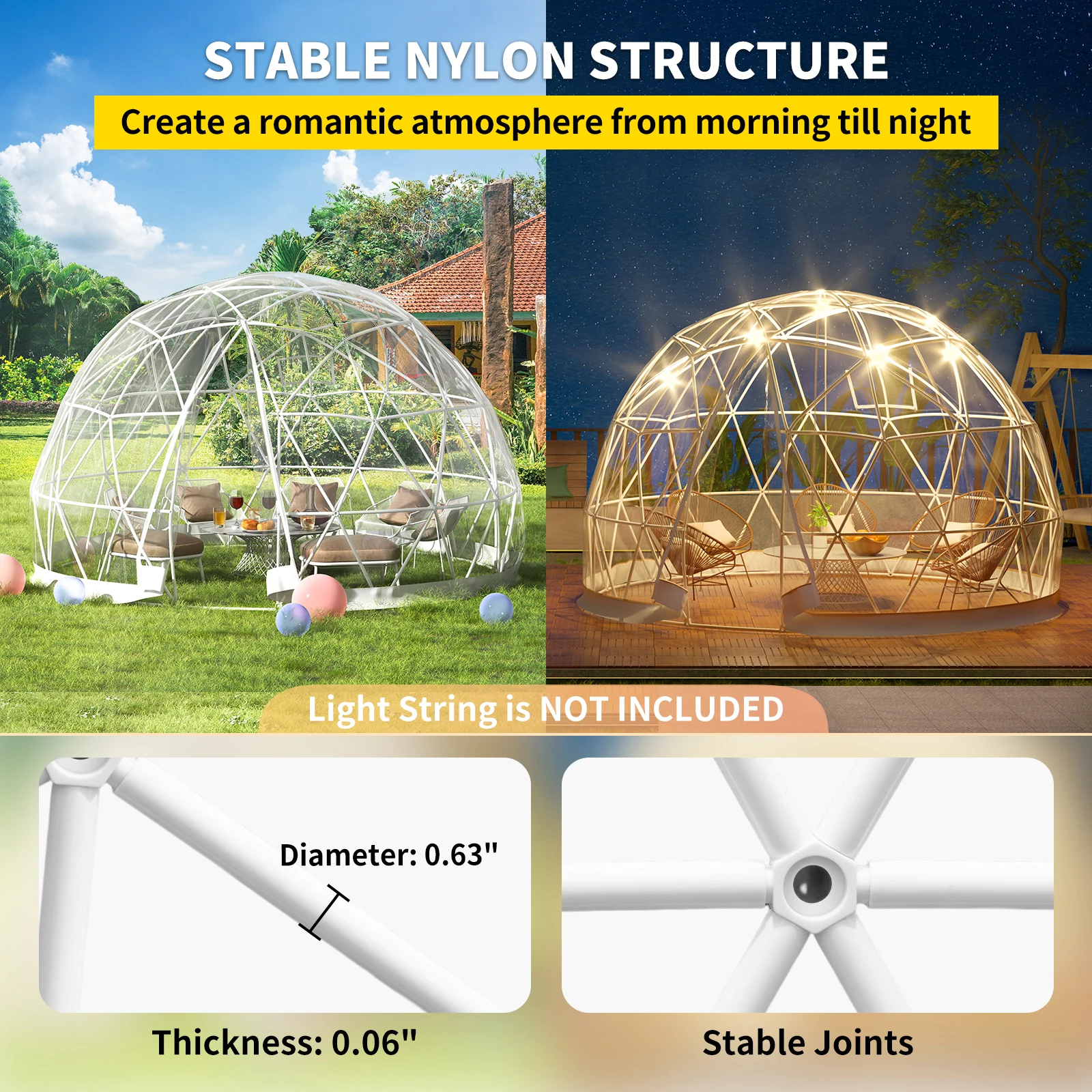 VEVOR Bubble Tent Garden Igloo 9.5/12ft With LED PVC Cover Geodesic Greenhouse Dome for Outdoor Sunbubble Backyard Bubble House images - 6