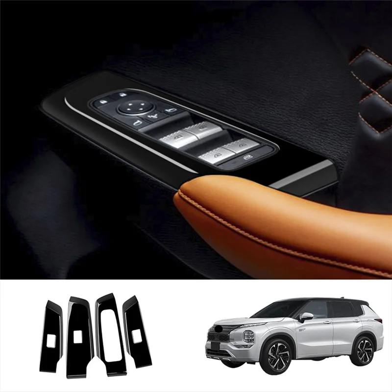 

Глянцевая черная панель для автомобильного стекла, кнопки подъема, крышка переключателя, отделка двери, панель подлокотника для Mitsubishi Outlander 2022 + RHD