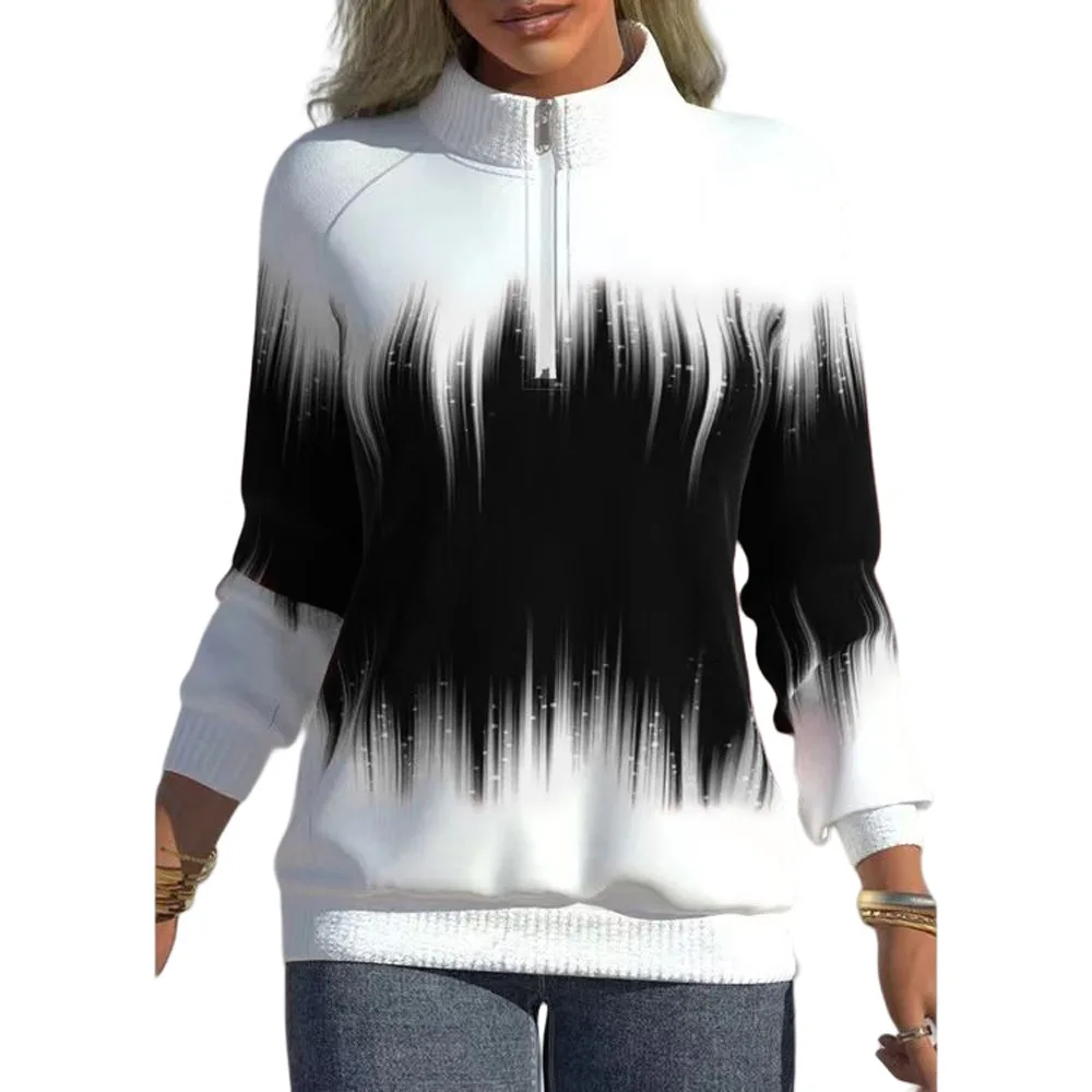 

Women's clothing new gradual color printing collar zipper long sleeve winter half high collar sweater t shirt