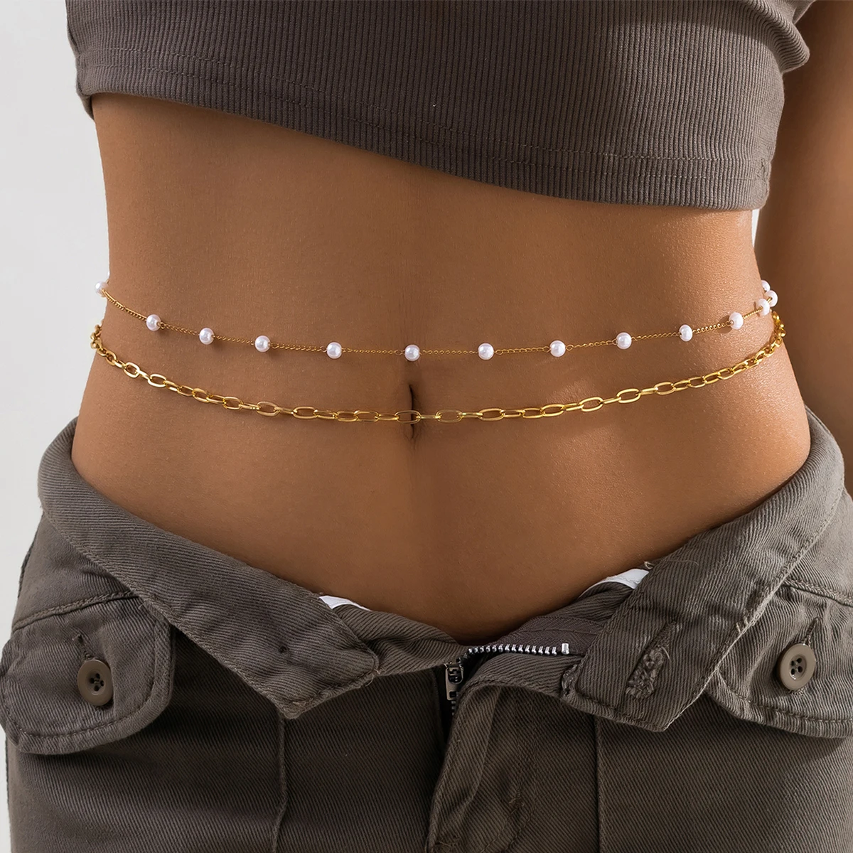 

PuRui Bohemia Imitation Pearl Beaded Belly Waist Chain Sexy Metal Link Body Chain Women Jewelry Trendy Summer Beach Accessories