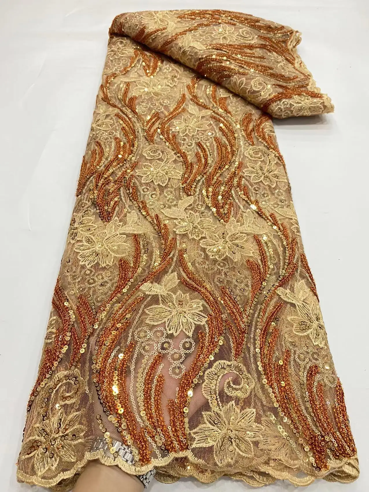 

French Nigerian Lace Fabric With Sequins 2022 High Quality Lace African Lace Fabric For Wedding Sewing
