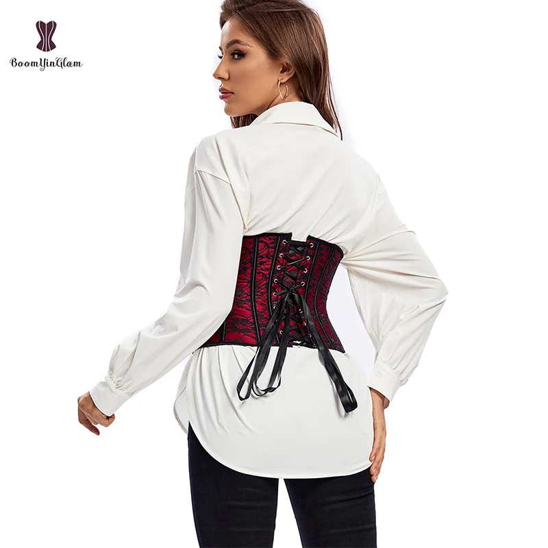 Front 29.5CM Red Floral Lace Waist Corsets Long Troso Cincher Shapers Underbust Korsett Woman Plus Size Outfit Shapewear 919#