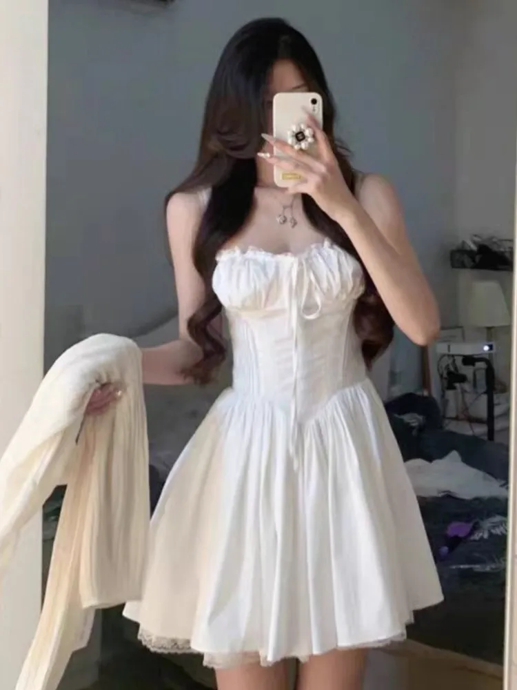 Кружевной Корсет Y2K мини-платье женское летнее платье без рукавов с вырезом