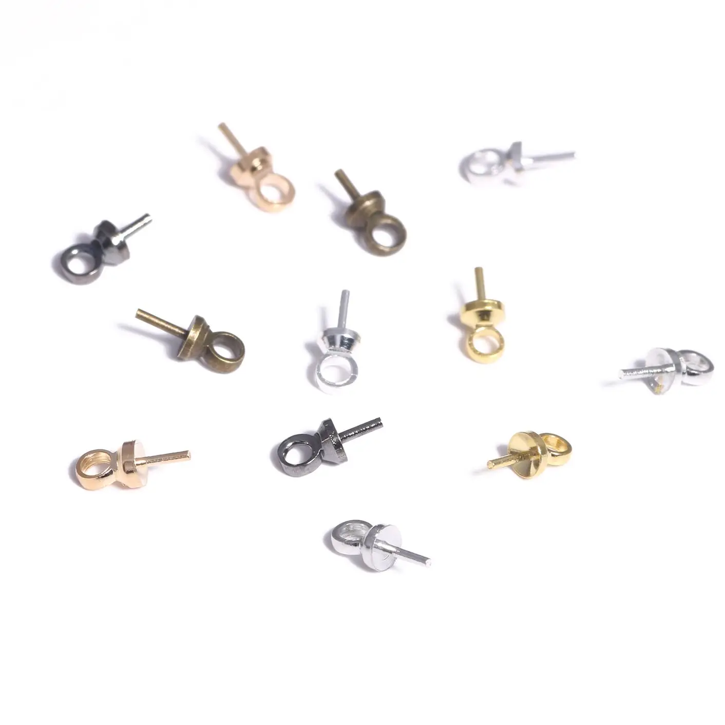

100pcs/lot 3x6.5mm Jewelry Eye Pin Screw Eye Bails Beads End Caps Pearl Charm Connector Bail For Pendants Gold Silvers Bronze