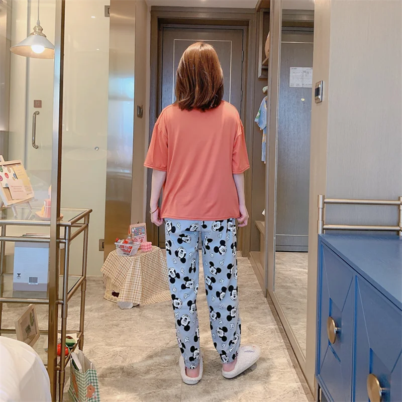 Disney Mickey Mouse Pajamas Set Women Summer Nightwear Pajama Two Piece Set Pyjamas Loungewear Kawaii Cute Pajamas Suit Women