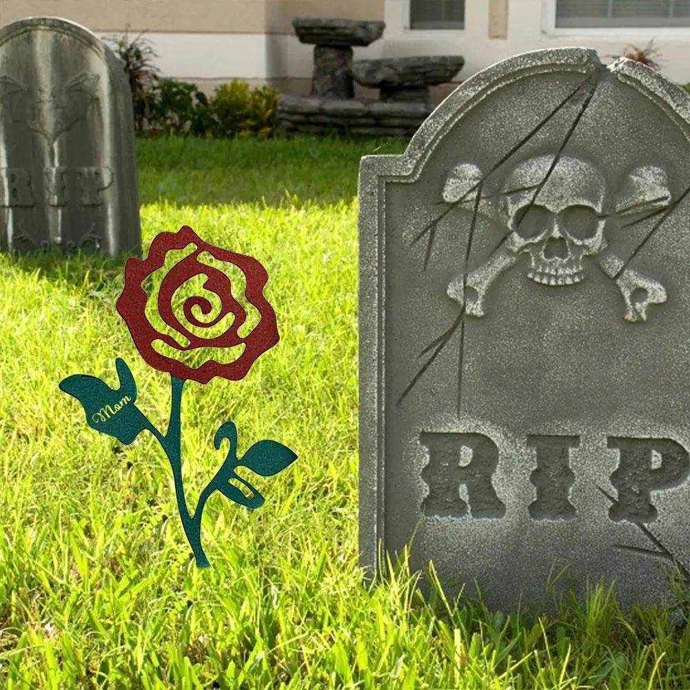 

Memorial Rose For Grave Metal Cemetery Memorial Flower Stake Cemetery Pile Grave Marker Grave Decorations For Mom/Dad Yard V7X7