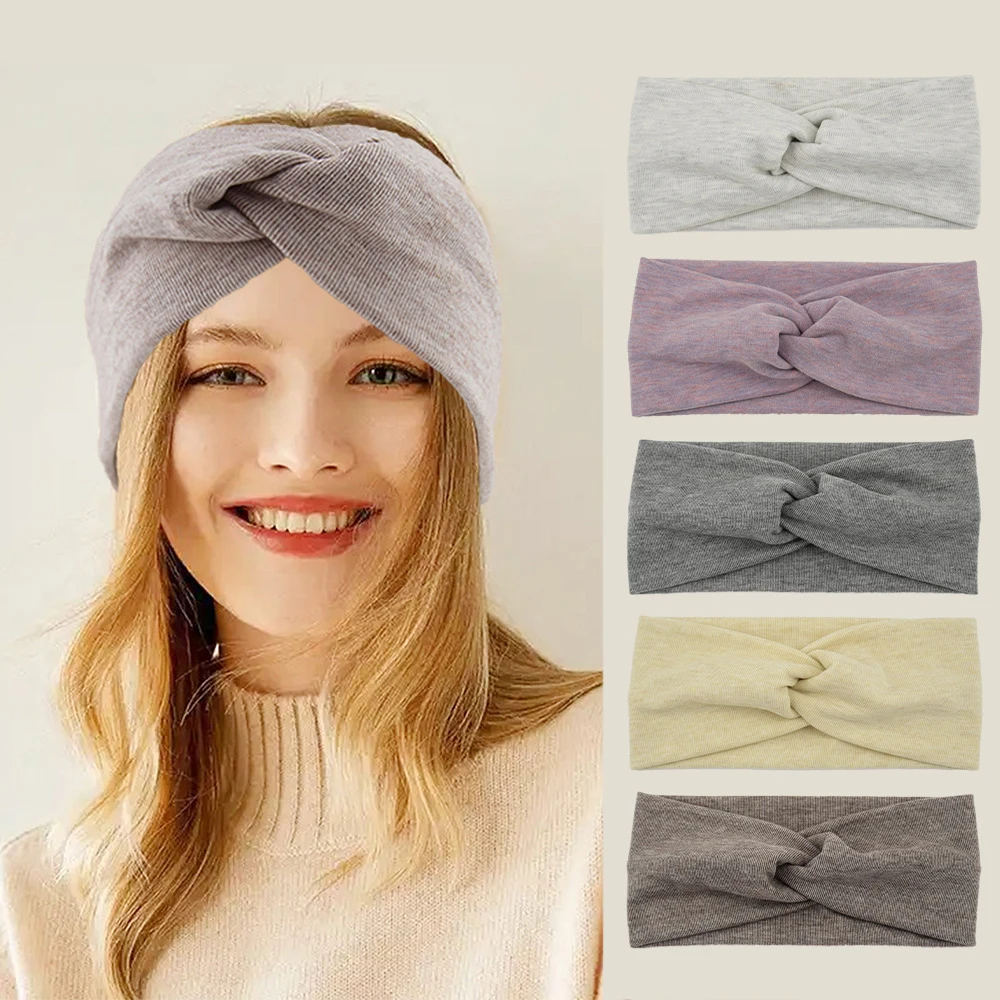 

Knitted Cross Headband Wide Turban Headwrap Solid Color Cotton Elastic Hair Band Twisted Knotted Hairband Sports Yoga Headwear