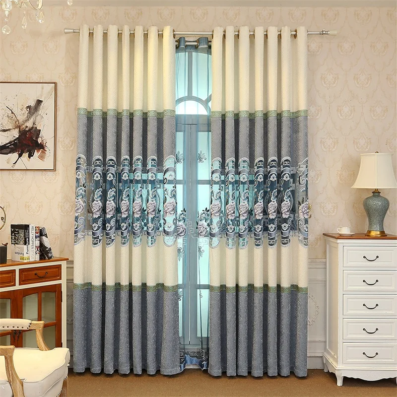 

Luxury European Palace Villa Embroidery Drape Fresh Elegant Romantic Jacquard Simple Curtains for Dining Room Bedroom Windows