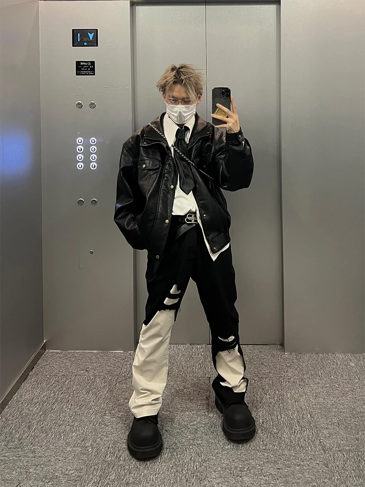 Брюки-карго контрастного цвета Necoyep прямые повседневные брюки свободные