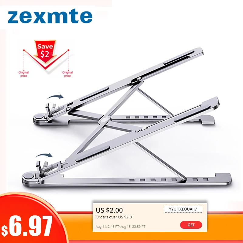 Zexmte Aluminum Laptop Stand for Macbook Foldable Laptop Holder Plastic Adjustable Notebook Support Bracket Dell iPad pro Rack