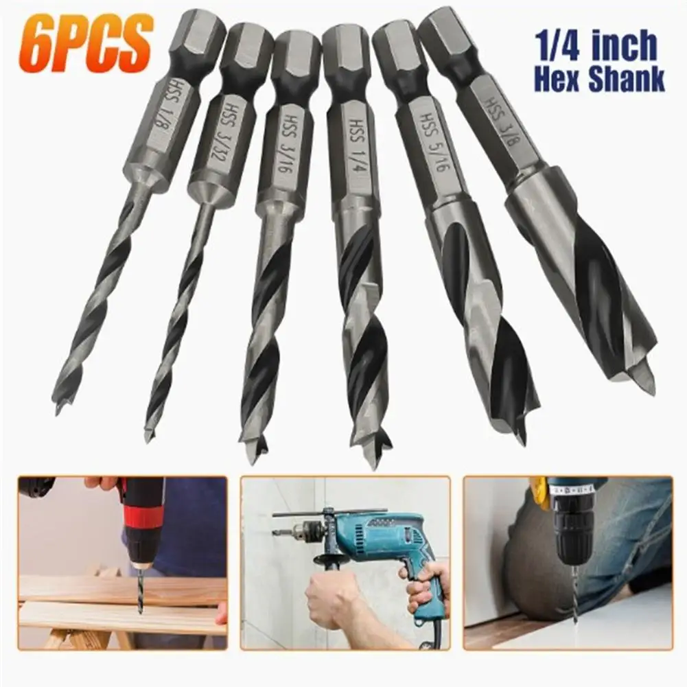 

6pcs 1/4 Hss Twist Drill Bit Set High Speed Steel Hex Shank Rotary Tool Non-slip Hexagonal Handle For Masonry Glass Bricks Wood