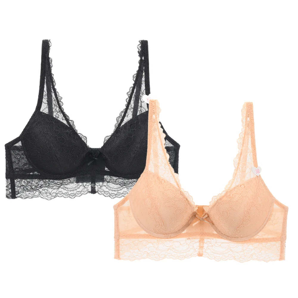 

2 шт., женский кружевной бюстгальтер пуш-ап с глубоким V-образным вырезом
