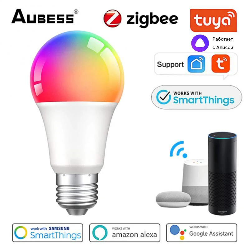

Умная лампа Aubess Tuya E27 ZigBee, светодиодный светильник для умного дома, работает с Google Alice, 9 Вт, 12 Вт, 15 Вт, 18 Вт