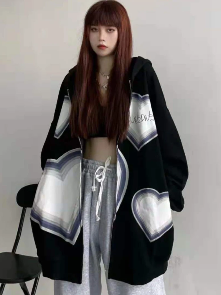 Верхняя женская одежда с графическим рисунком толстовки пальто серый свободный