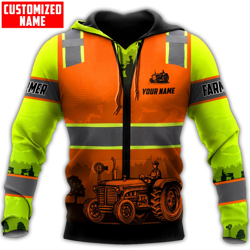 

Farmer Tractor in field Safety Orange Custom name 3D All Over Printed Mens Hoodies & Sweatshirt Unisex Casual zip hoodies MT-38