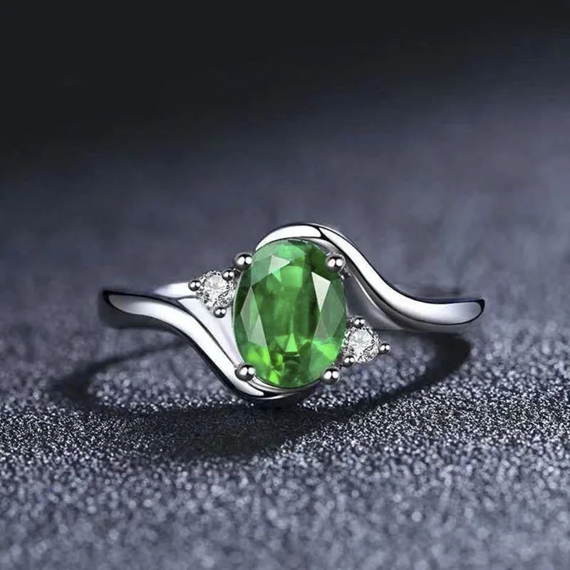 

Elegant Ladies Silver Color Green Red Crystal Zircon Rhinestone Female Opening Ring for Women Party Wedding Jewelry