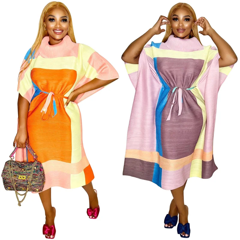 

Autumn African Women O-neck Short Sleeve Polyester Knee-length Dress 2023 Dashiki African Dresses for Women African Clothes