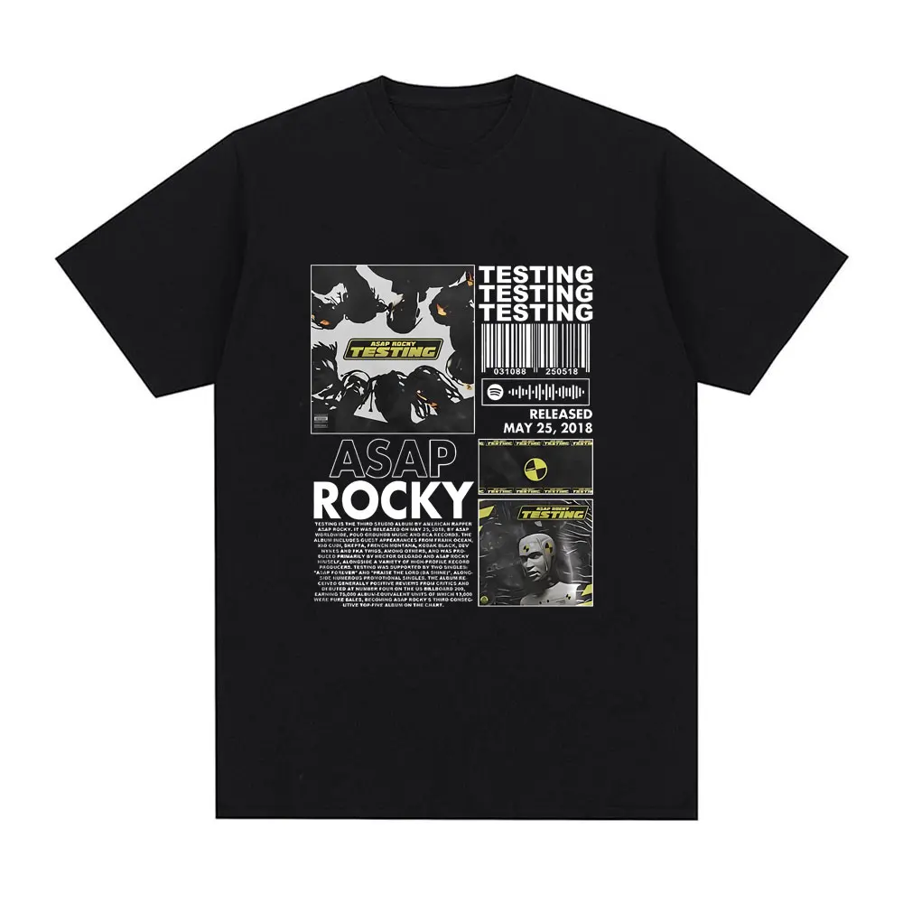 

Hip Hop Rapper Asap Rocky Testing Print Graphic T-shirt Summer Men Women Pure Cotton Tshirt Male Fashion Oversized Streetwear