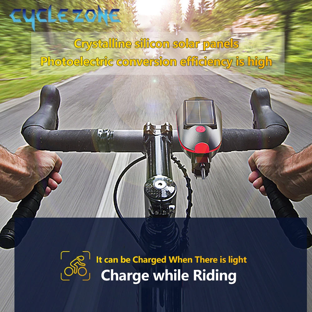 Солнечная велосипедная фара с электрическим звонком USB аккумуляторная лампа для