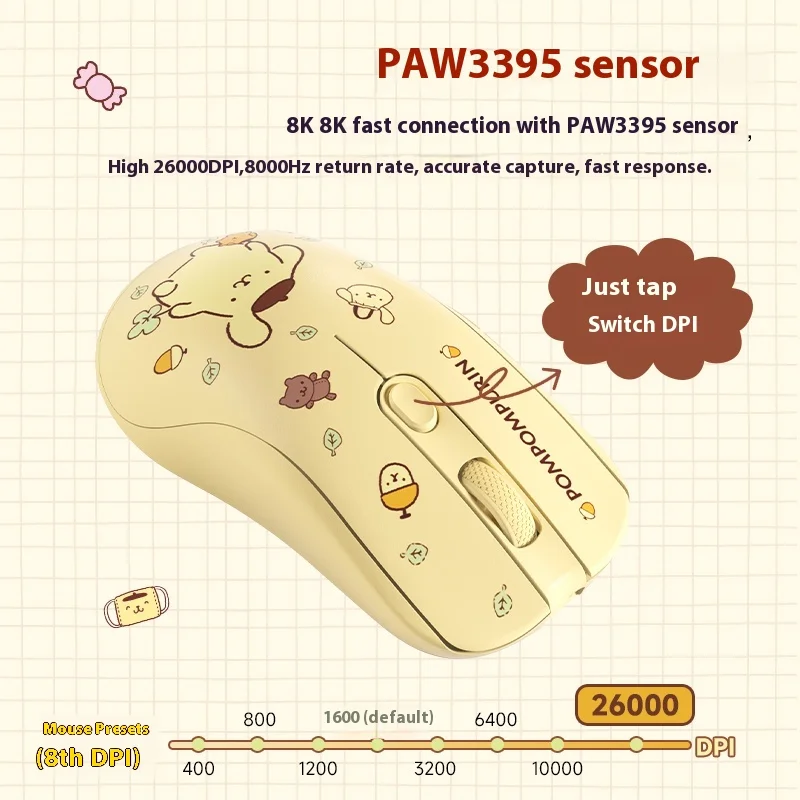 Akko 5108b Pom Purin софирменная Механическая игровая клавиатура с тремя режимами Sanrio