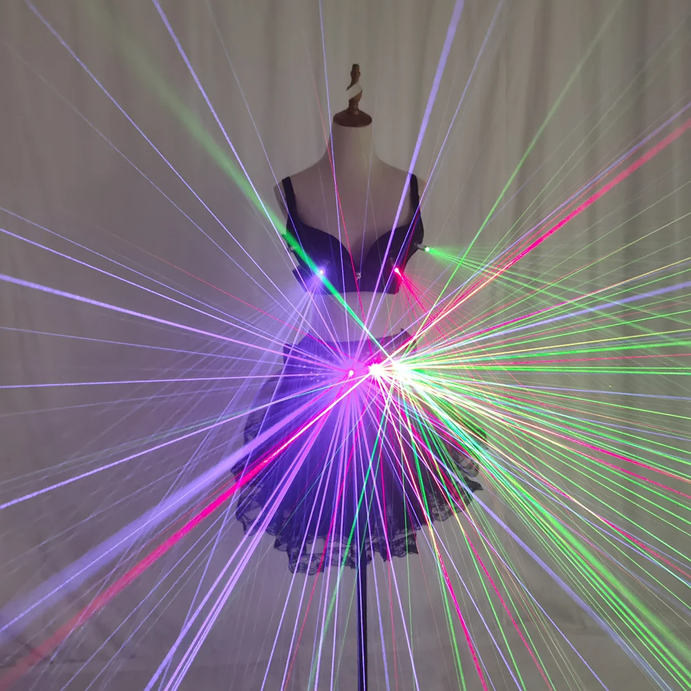 Лазерный женский сценический костюм красный зеленый синий цвет блестящий