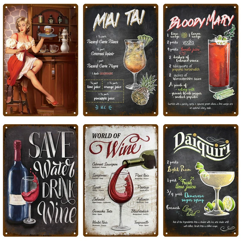 Металлический винтажный плакат &quotКоктейль и пиво&quot