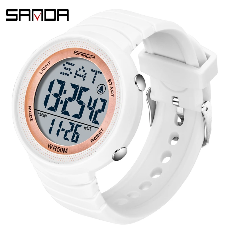 2023 Watch Fashion Sport Women's White 50M Waterproof Digital Watch for Girl Casual Wristwatch relogio feminino SANDA 6022