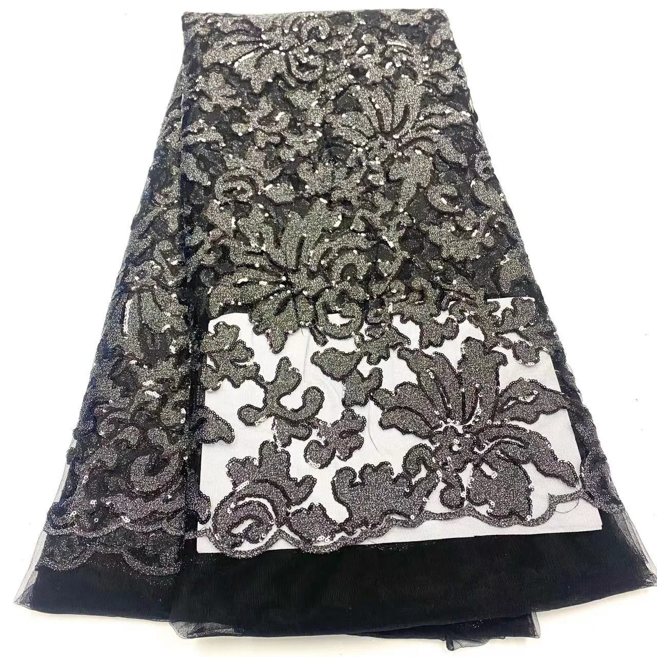 African Lace Fabric High Quality 2022 Embroidery For Women Wedding Party Dress Black With Sequins For Sewing 5 Yards Net Cloth