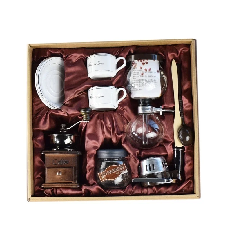 

T003 Hot sale DIY Coffee tools Coffee Accessories coffee set syphon+burner+grinder+2 cups+barrel Gift BoxCD