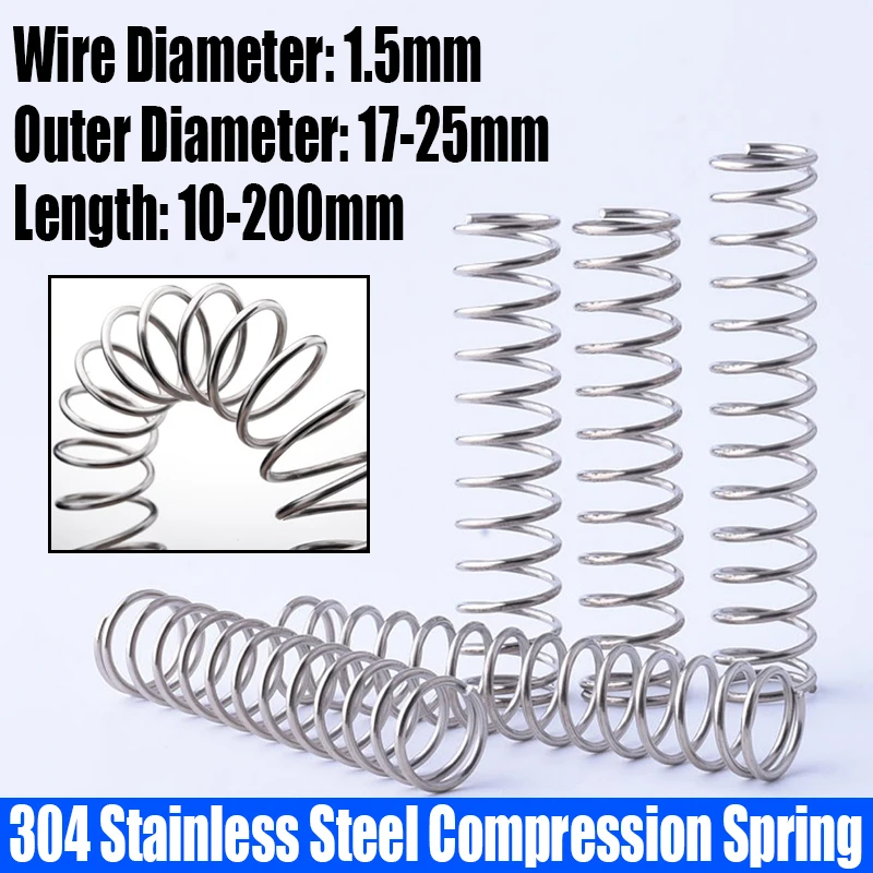 

1/10PC 1.5mm Wire Diameter Compression Spring 304 Stainless Steel Pressure Spring Return Spring 17-25mmOutside Diameter L=10-200