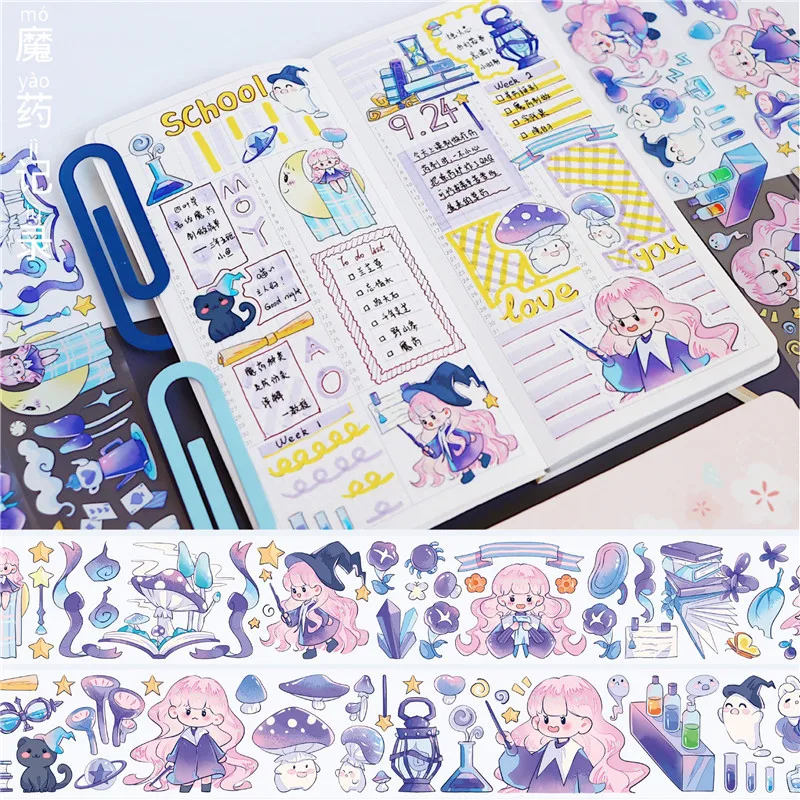 

Lovely Purple Witch Girl Shiny Crystal Washi PET Tape for Card Making DIY Scrapbooking Plan Sticker